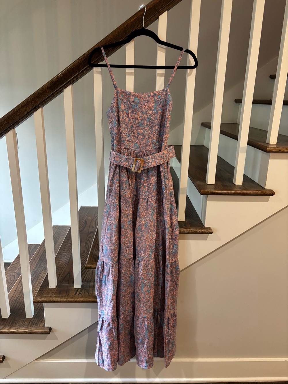 Lusana Floral Belted Maxi Dress in Pink and Blue